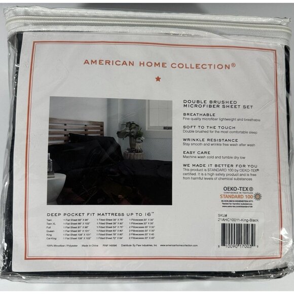 American Home Coll Single Black Flat Top Sheet Microfiber 108” X 101” Fabric - Picture 2 of 7